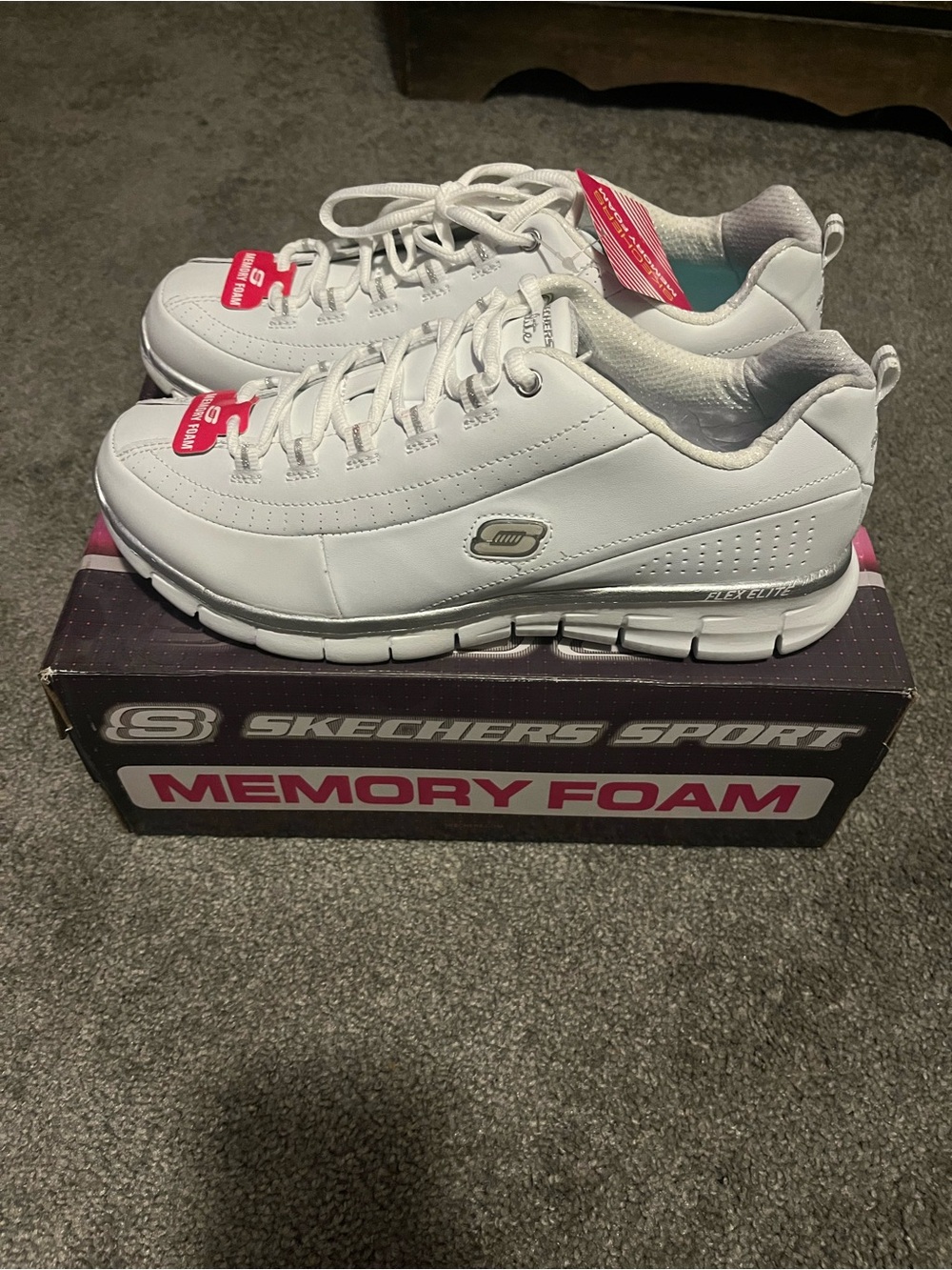 Skechers White Women's Lace-Up Memory Foam Sneakers